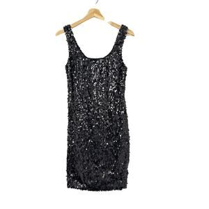 Vintage Fredericks of‎ Hollywood Sequin Mini Dress Large Black Glam Sleeveless